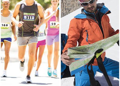Joggers with start numbers and hikers with maps